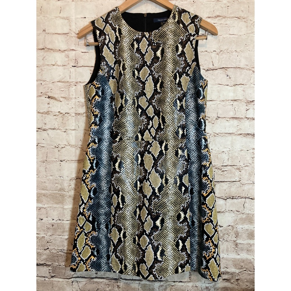 French Connection Dress Womens 8 Faux Leather Snakeskin‎ Print A Line Zip Up